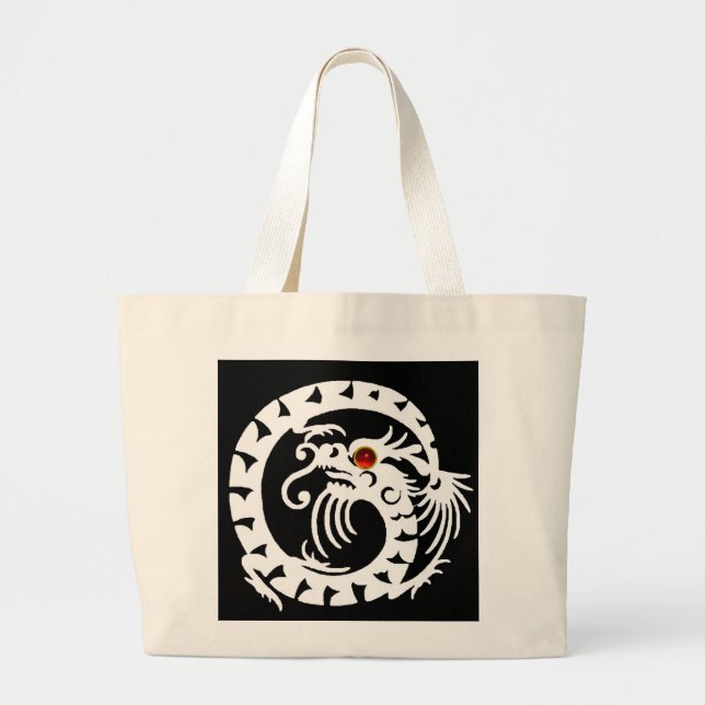 Grand Tote Bag SNAKE DRAGON RUBY, noir et blanc rouge (Devant)