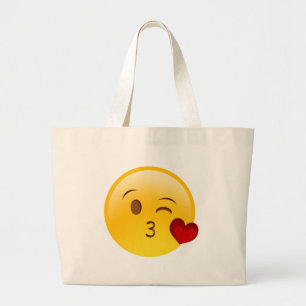 Grand Tote Bag Soufflez un autocollant d'emoji de baiser