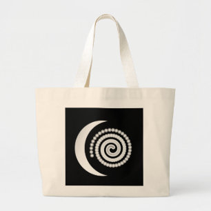 Grand Tote Bag Spirale de lune d'argent sur noir