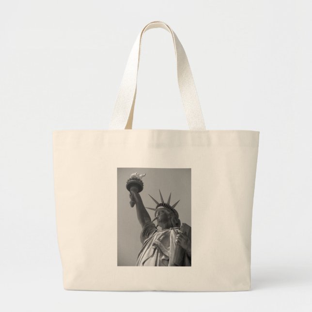 Grand Tote Bag Statue noire et blanche de Liberty New York (Devant)