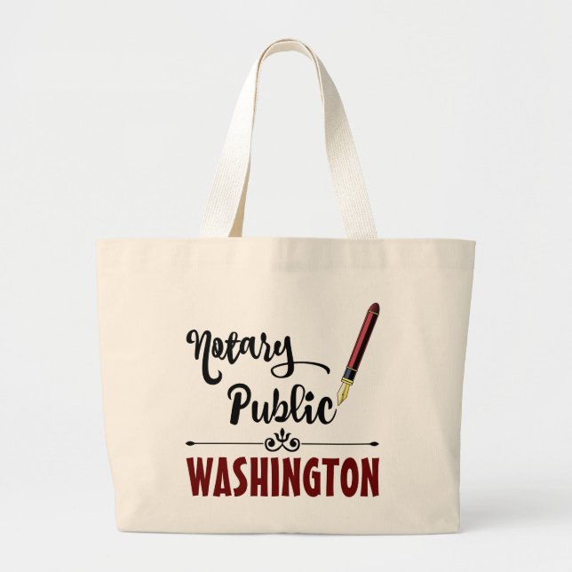 Grand Tote Bag Stylo d'encre public Notaire de Washington (Devant)