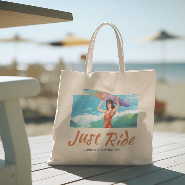 Grand Tote Bag Summer Surfer Beach Girl (hello summer, beach tote bag, vacation tote bag, school tote bag, colorful typography, gift for her)