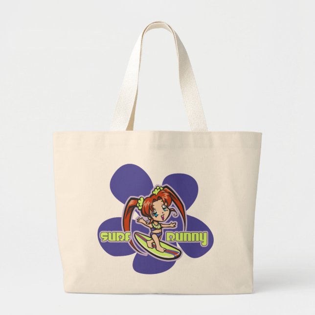 Grand Tote Bag Surf Bunny Surfer Girl Cartoon (Devant)