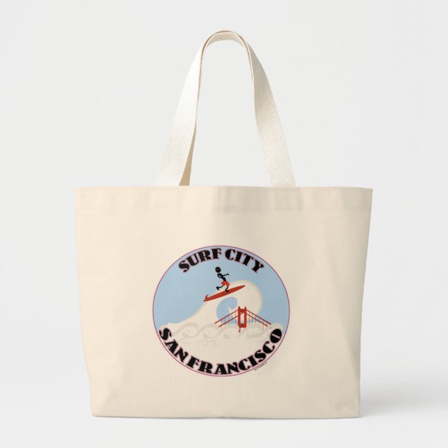 Grand Tote Bag Surf City San Francisco Drôle Carton de voyage (Devant)