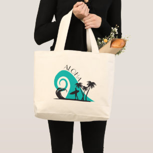 Grand Tote Bag Surf moderne Aloha et palmiers