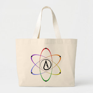 Grand Tote Bag Symbole d'atome athée arc-en-ciel noir