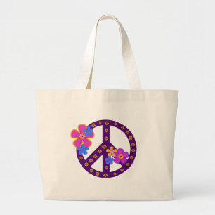 Grand Tote Bag Symbole de paix de fleurs