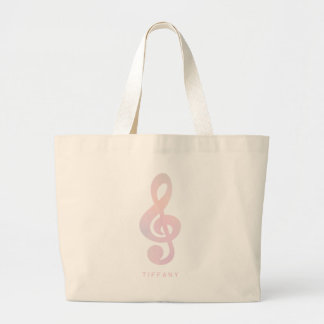 Grand Tote Bag Symbole musical rose Pastel Musique Art Monogramme
