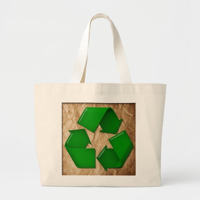 Grand Tote Bag Symbole Papier grumplé et Recycle (Devant)
