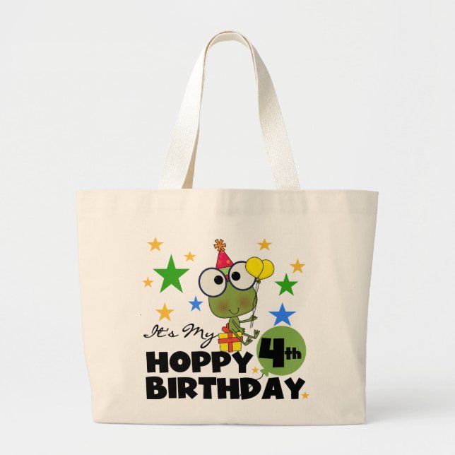 Grand Tote Bag T-shirts et cadeaux 4th Birthday Frog Hoppy (Devant)