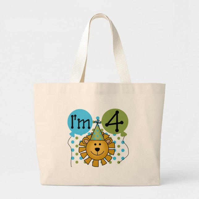 Grand Tote Bag T-shirts et cadeaux Lion 4th Birthday (Devant)