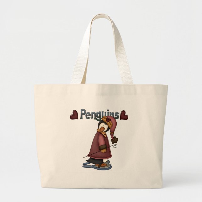 Grand Tote Bag T-shirts et cadeaux Penguin en raquettes (Devant)