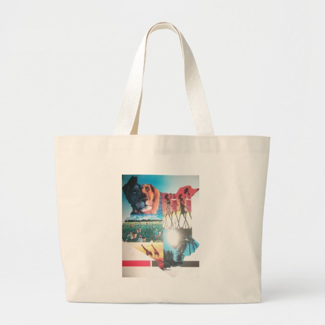 Grand Tote Bag Tapisserie kenyane : Faune, culture et littoral (Devant)