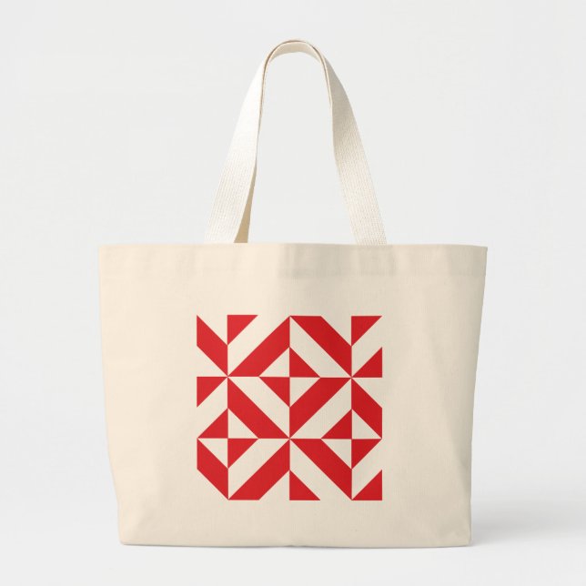 Grand Tote Bag Tchry Red Geometric Deco Cube Pattern (Devant)