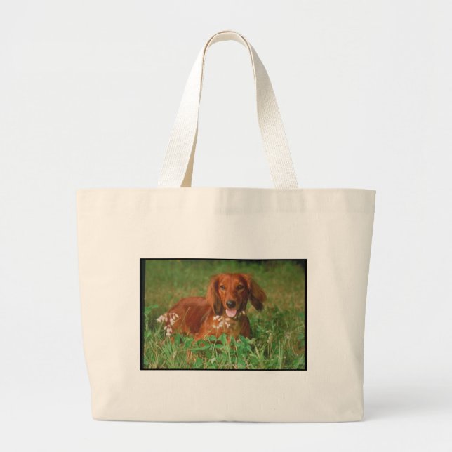 Grand Tote Bag Teckel aux cheveux longs rouge (Devant)