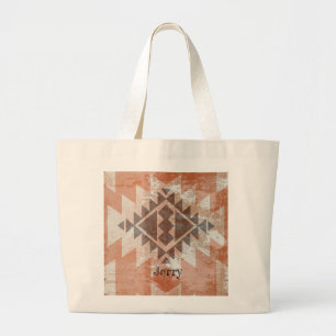 Grand Tote Bag Terracotta Texturée Inspirée des Amérindiens