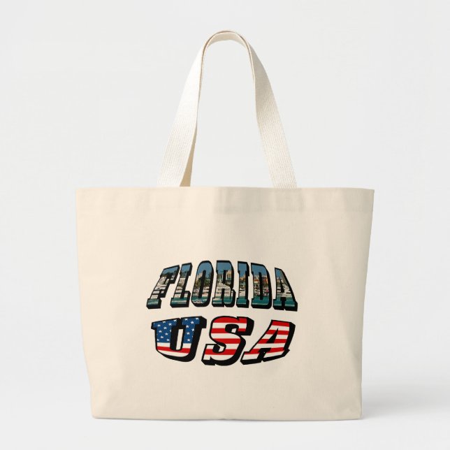 Grand Tote Bag Texte du drapeau de l'État de Floride et des États (Devant)
