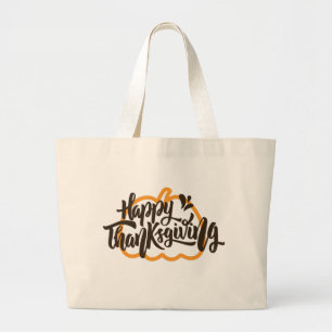 Grand Tote Bag Texte mignon sur une citrouille pour Thanksgiving