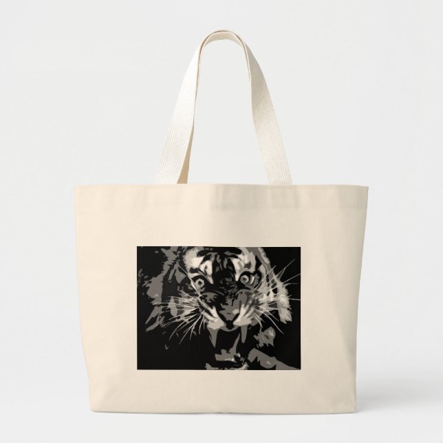 Grand Tote Bag Tigre noir et blanc (Devant)