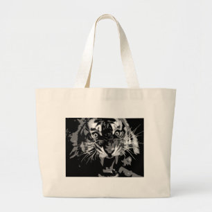 Grand Tote Bag Tigre noir et blanc d'hurlement