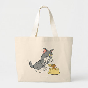 Grand Tote Bag Tom et Jerry nourrissent le chat