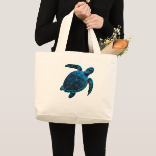 Grand Tote Bag Tortue de mer, dessin numérique