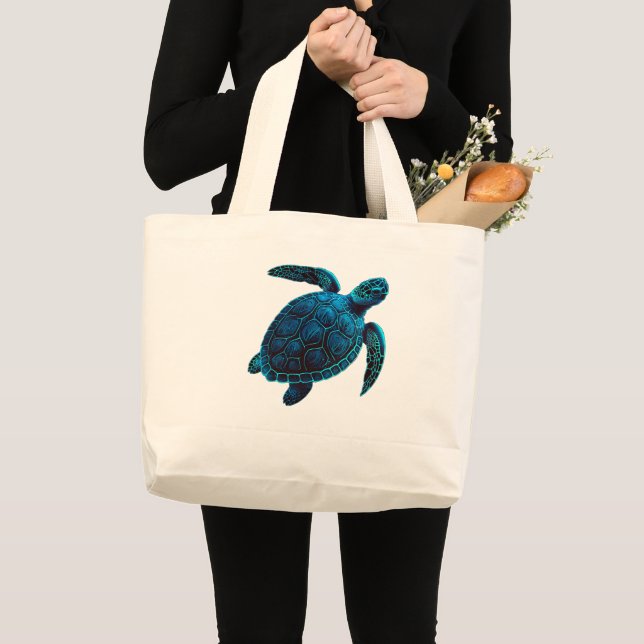 Grand Tote Bag Tortue de mer, dessin numérique (Devant (produit))