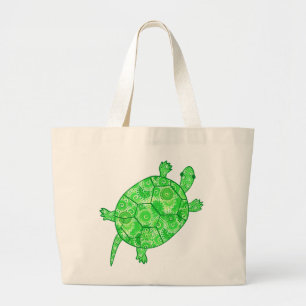 Grand Tote Bag Tortue tourbillon fractale - vert citron et vert é
