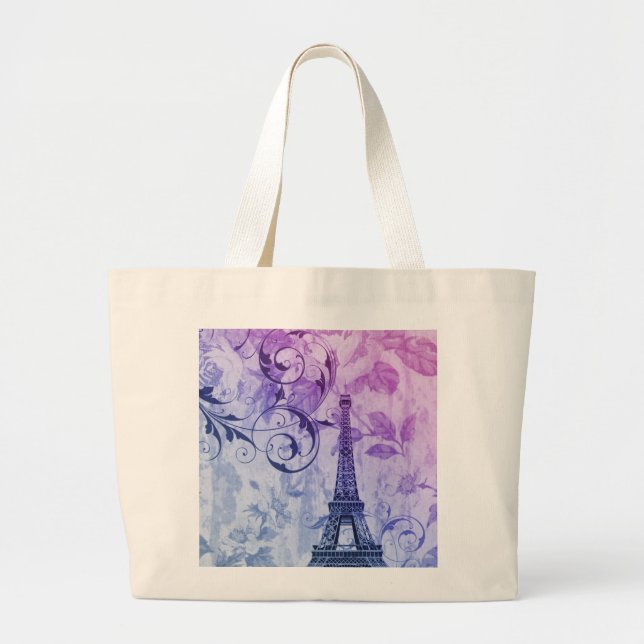 Grand Tote Bag Tour Eiffel pourpre chic assez girly de Paris de (Devant)