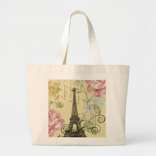 Grand Tote Bag Tour Eiffel vintage floral Girly moderne de Paris