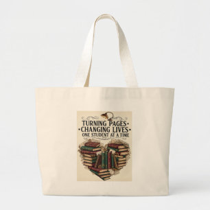Grand Tote Bag Tourner les pages, changer des vies Cœur de livr