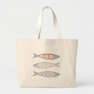 Grand Tote Bag Traditional Portuguese icon. Colored sardines