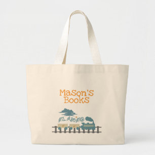 Grand Tote Bag Train Enfants Rétro Nom Bibliothèque Livre