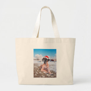 Grand Tote Bag Très Beau Chien Danse Assis Dans Le Casquette De N