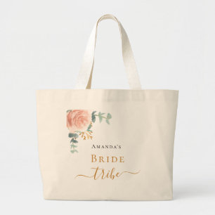 Grand Tote Bag Tribu de la mariée rose gold floral eucalyptus ver