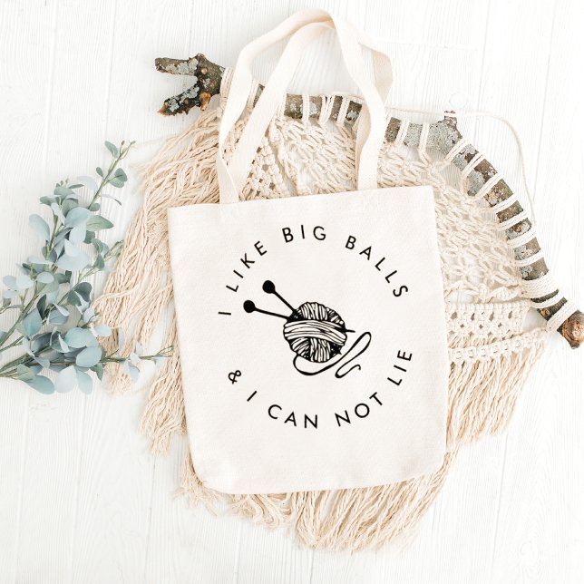 Grand Tote Bag Tricot drôle J'aime les grosses boules (Créateur téléchargé)