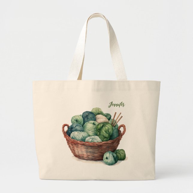 Grand Tote Bag Tricot Yarn personnalisé Fourre-tout sacKnitter ca (Devant)
