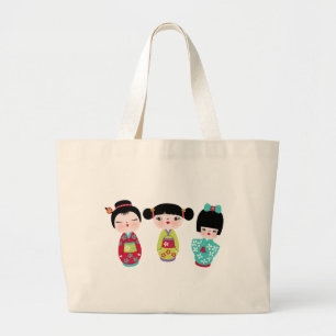Grand Tote Bag trio de kokeshi