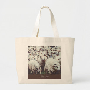 Grand Tote Bag Troupeau de moutons blancs et noirs