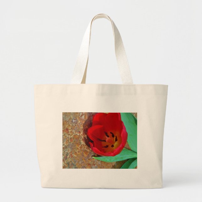 Grand Tote Bag Tulipe jaune printemps et rouge (Devant)