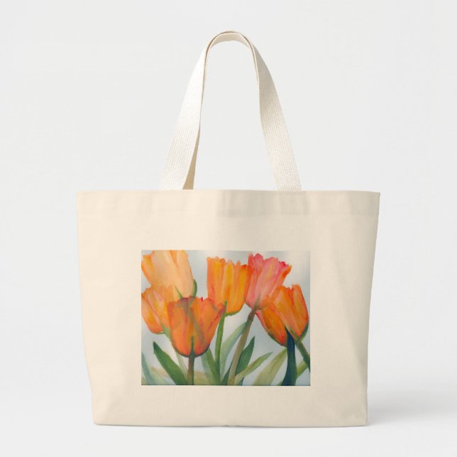 Grand Tote Bag Tulipes d'agrumes orange (Devant)