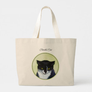 Grand Tote Bag Tuxedo Chat Portrait Peinture Cute Art Original