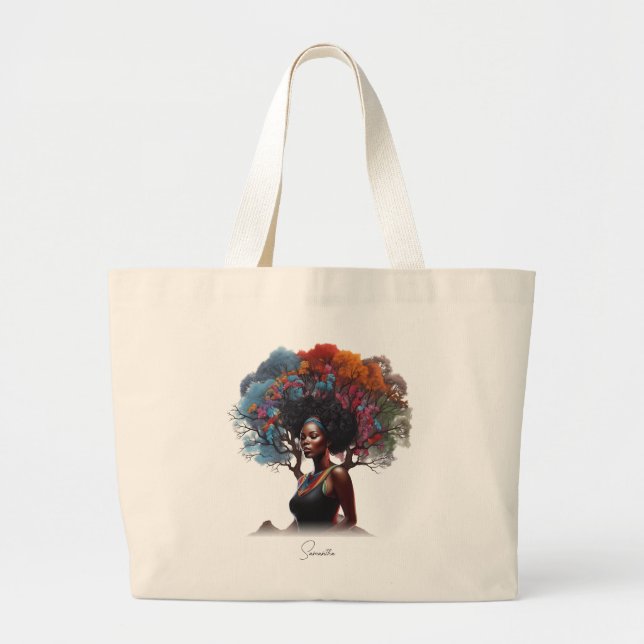 Grand Tote Bag Une femme afro-américaine aux cheveux arborés (Devant)
