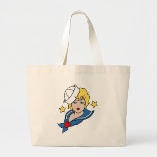 Grand Tote Bag Une fille de marin Vintage avec des étoiles tatou