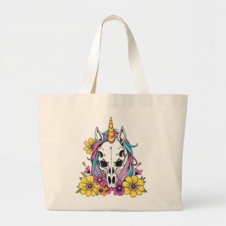 Grand Tote Bag Unicorn Skull Flowers Pastel Goth Soft Grunge Goth
