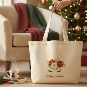 Grand Tote Bag Unicorne de Noël floral   Joyeux Noël