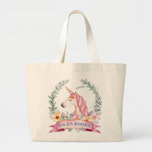 Grand Tote Bag Unicorne magique avec florale Bac de bibliothèque 