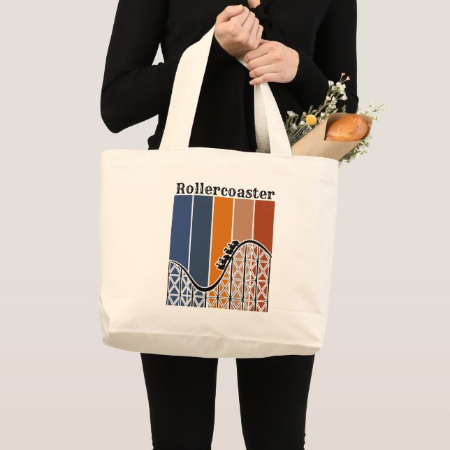 Grand Tote Bag Vacances d'été à cheval Rollercoaster Retro (Devant (produit))