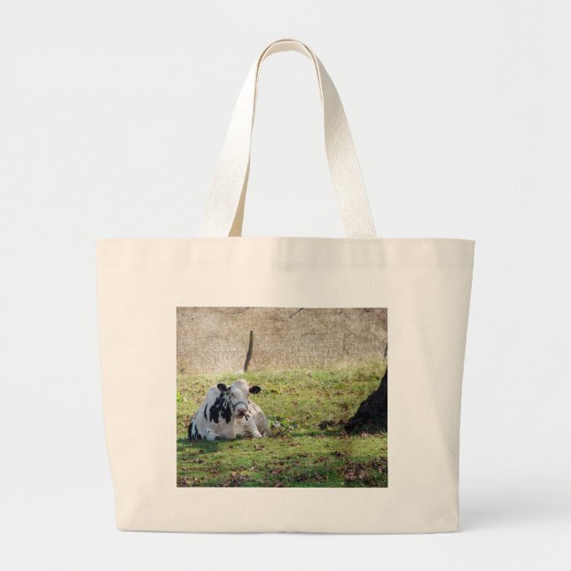 Grand Tote Bag Vache laitière reposante (Devant)