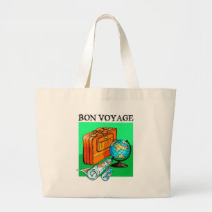 Grand Tote Bag Valise, bagage, carte et globe : Voyage de fève !